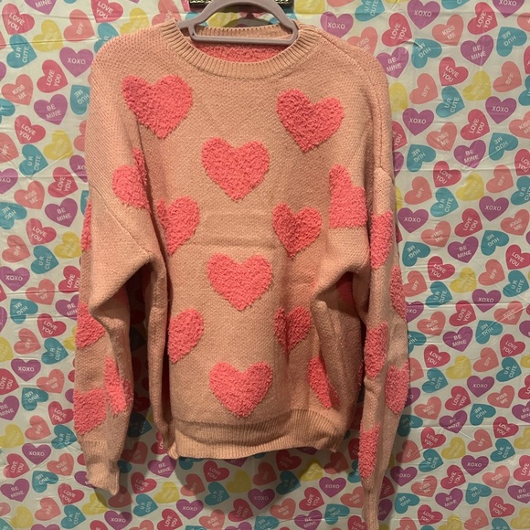 Sweaters - Pink heart long sleeve with pink hearts that are fuzzy and fun